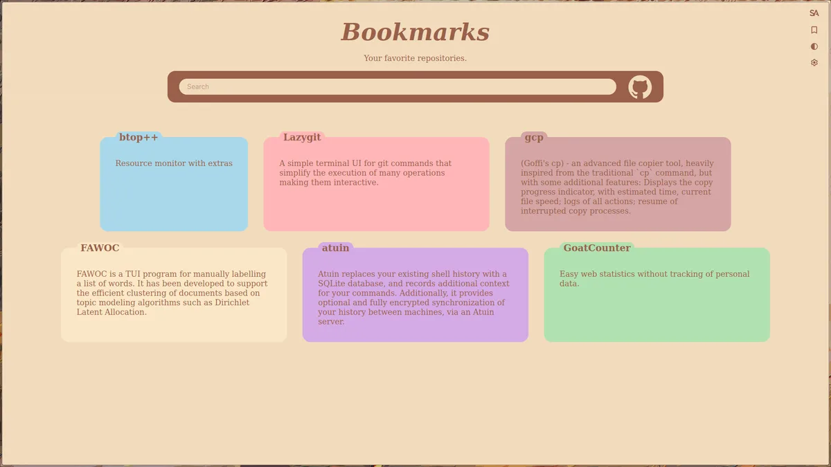 SearchAwesomes bookmarks view