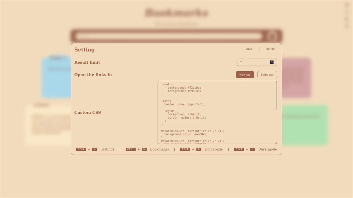 SearchAwesomes settings